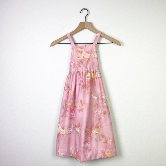 Vintage floral pink maxi party dress fits 4-6